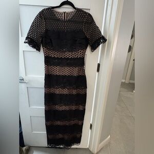 Badgley Mischka Black Lace Midi Dress